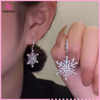 Eshylala - Bông tai hình bông tuyết zircon giả ngọc trai lấp lánh, thời trang cho nữ, quà tặng hoàn hảo cho tiệc Giáng sinh [MỚI]
