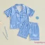 Bộ Đồ Ngủ Satin Cho Bé Trai Bé Gái Tay Ngắn Cổ Áo Sọc + Quần Short Eo Co Giãn Đồ Ngủ Phù Hợp Với
