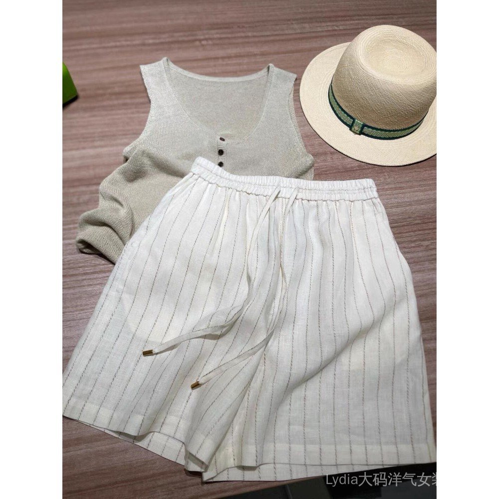 Quần short vải lanh sọc phong cách retro, phù hợp mặc mùa hè - Giảm giá 10%