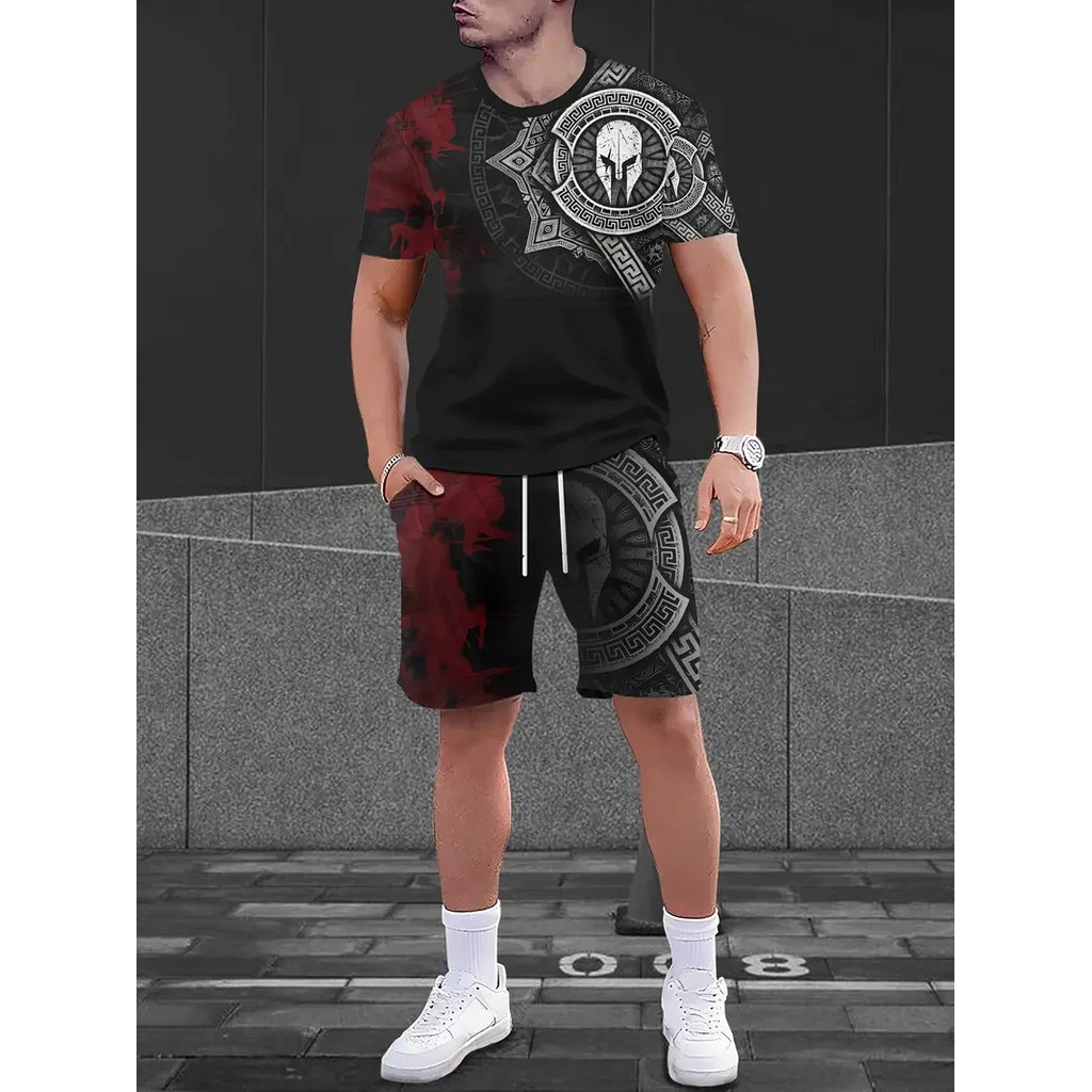 Bộ đồshort ngắn tay in họa tiết đầu lâu, phong cách unisex, đơn giản và thoải mái