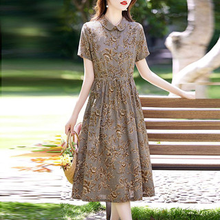 Váy nữ dáng dài vừa phải, chất liệu cotton-linen, kiểu dáng mùa hè mới, cổ áo búp bê, giúp trẻ trung, phong cách giản dị