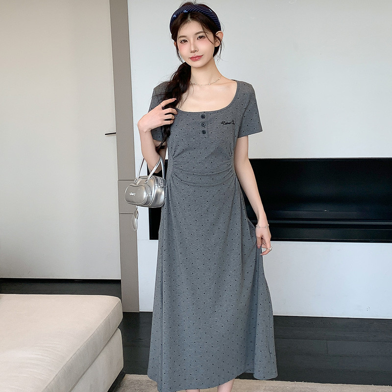 Váy bà bầu mùa hè chấm bi thường ngày Váy kiểu Pháp
