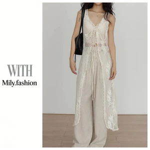 Milyfashion Ren Dài Sau Đầm Mùa Xuân Phong Cách Mới Lớp Tất Cả Trận Đấu Phối Ren Cardigan Du Lịch Kỳ Nghỉ