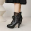 VNTMLH34-43 Kích Thước Lớn Thời Trang Ngón Chân Tròn Cao Gót Ren-Up Martin Boots Phối Ren Ngọt Ngào Khóa Phẳng Ren Sau Dây Kéo Giày Bốt Ngắn
