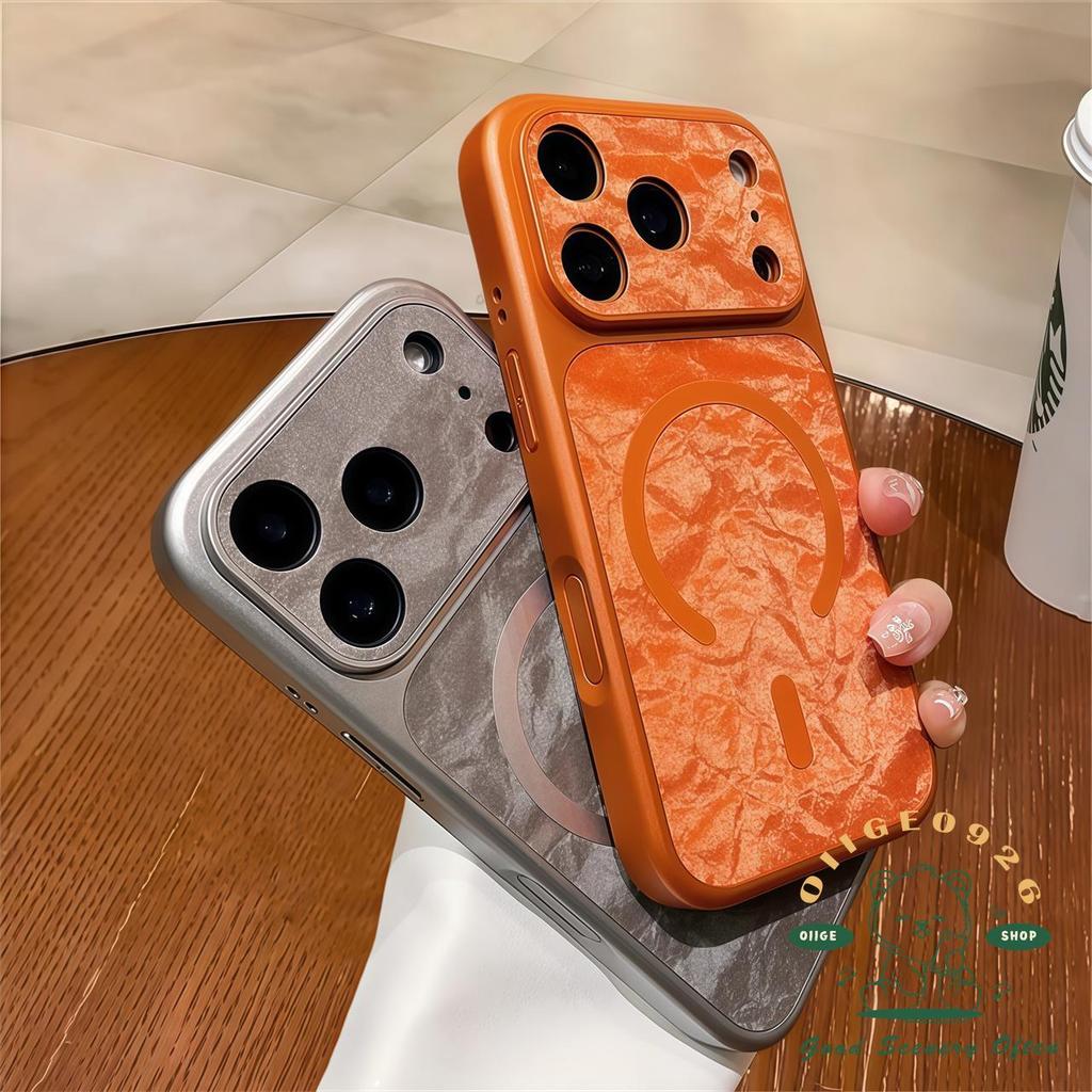 【 Ốp lưng iPhone17 】 Vỏ điện thoại từ tính da túi khí màu cam iphone17 Pro Max 16 15 14 13 cho vỏ iPhone Vỏ mềm silicon TPU chống sốc