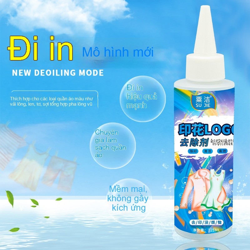 Nước tẩy logo in trên áo 125ml phục hồi form dáng nguyên bản Dung Dịch Tẩy Logo (Decal), Tẩy Logo, Trên Áo Quần