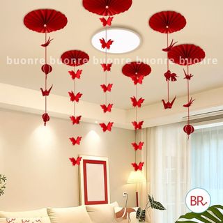 [HỎA TỐC HCM] Set Vải Dạ Đón Xuân Tết 2026 - Set Quạt Giấy Kèm Phụ Kiện Decor Tiệc Cưới,Noel,Tết Nguyên Đán ANGIHOME