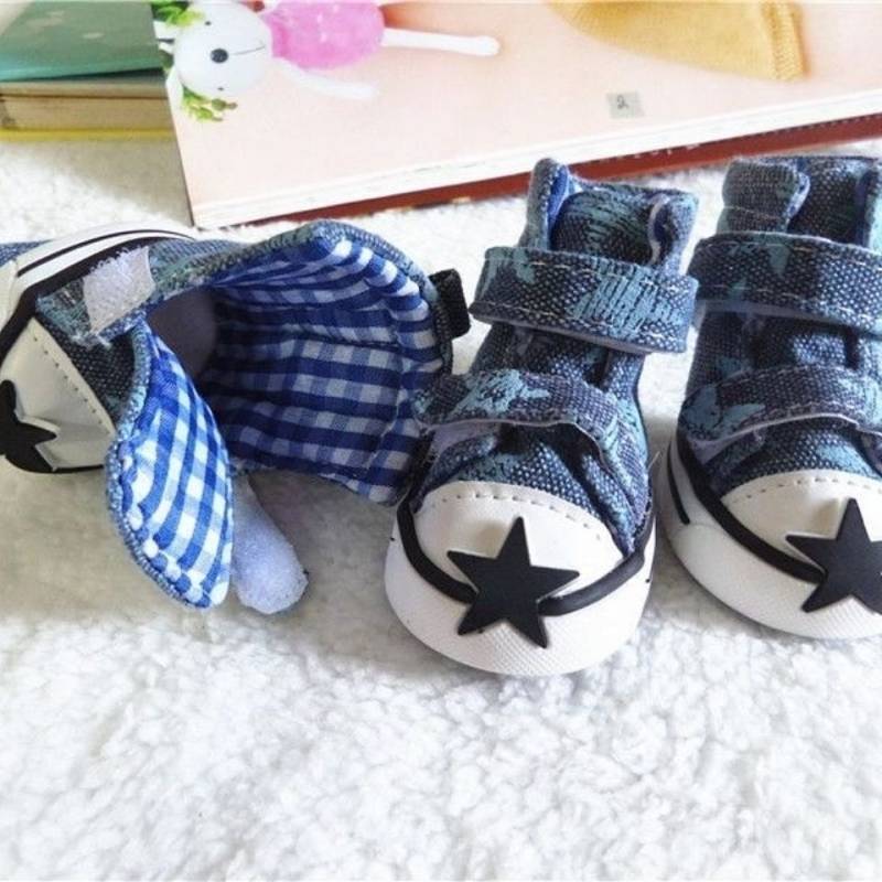 【Ready Stock】 Puppy Dog Shoes Do Not Fall off Shoes for Four Seasons Teddy 4 Pets Bichon Small Dogs Denim Shoes Booties Waterproof Breathable 0khQ