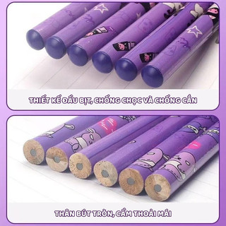 Bút chì HB với bộ sưu tập hình in hoạt hình đa dạng, combo 24 bút xinh xắn khuyến khích bé lớp 1 sáng tạo