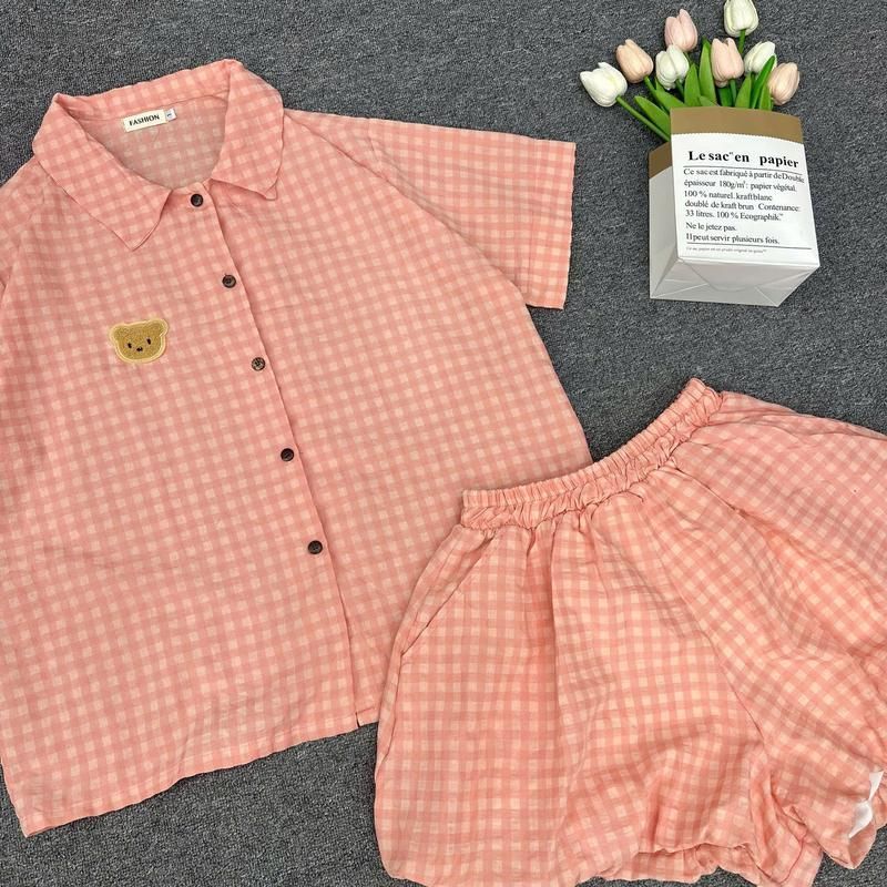 Set pijama đũi caro bigsize tay ngắn quần đùi bí mặc ngủ mát  xinh xắn dễ thương ESHOP Đồ Bộ Nữ Mặc Nhà MS510