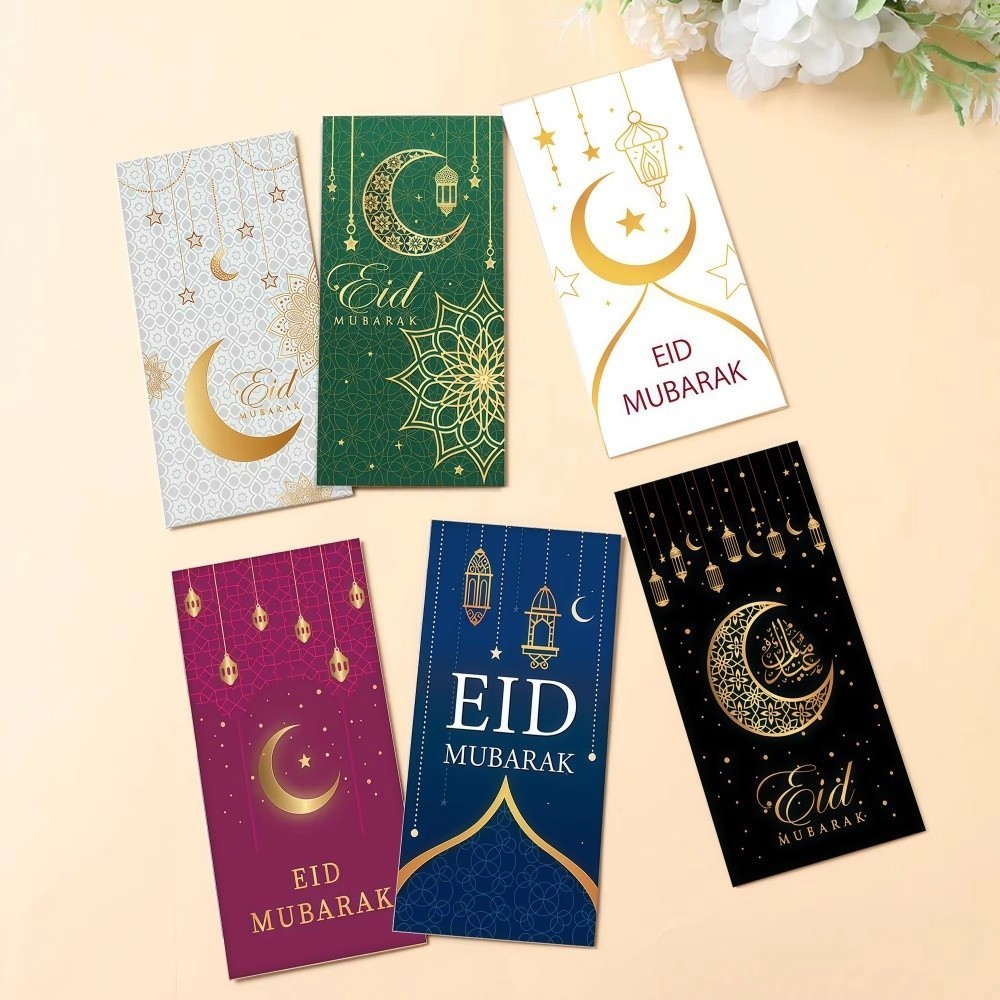 HWAIDY 6 Thẻ Tiền, Giấy Dày Eid Mubarak Phong Bì Tiền Mặt, Truyền Thống Nhiều Màu Sắc Eid Al-fitr Tiếp Liệu Cho Gia Đình Tập Hợp