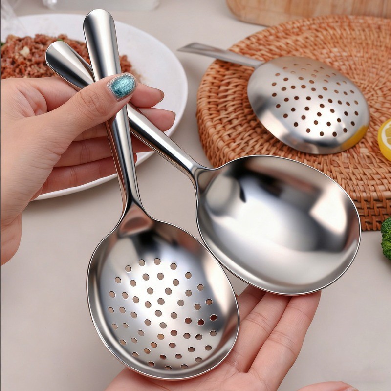 1 / 2 / 3 / 5 Thìa Canh Inox Lớn Có Lỗ Thoát Nước / Thìa Có Rãnh Dày Cho Buffet