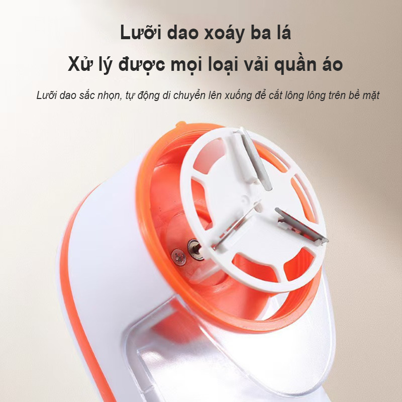 Máy Cắt Lông Xù Quần áo - Máy Cầm Tay Dùng Lưỡi 3 Lá Cắt Mạnh Mẽ, Sạc Điện Cung Lợi, Khử Xù Hiệu Quả Cho Mọi Chất Vải