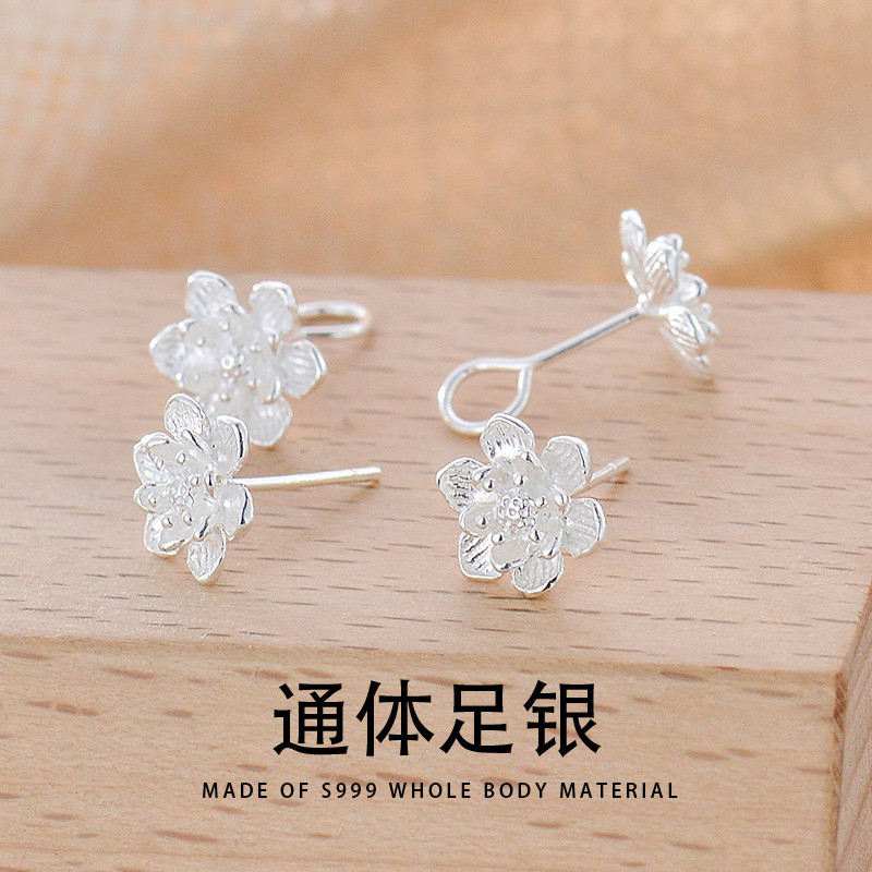 Bông tai hoa sen thông thường thời trang bạc S999