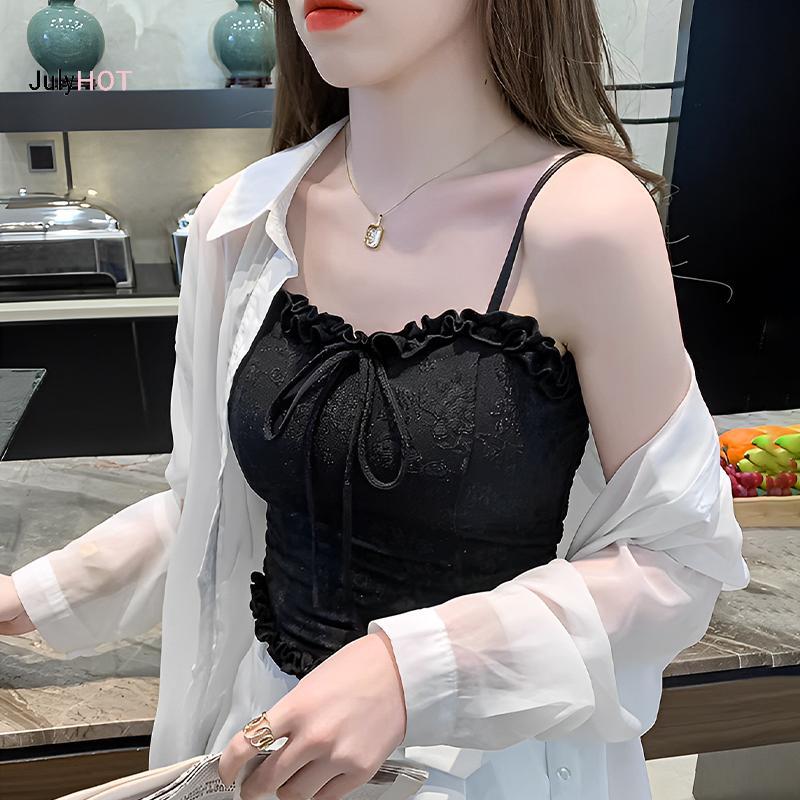 Áo Vest Ren Nấm Pháp cho Nữ với Miếng Lót Ngực và Thiết Kế Camisole Nhỏ Gọn