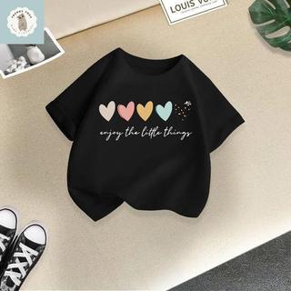 Áo thun thể thao cổ tròn, thoáng khí, đa năng, thoải mái, phong cách, in hình trái tim và bánh donut dành cho bé gái.