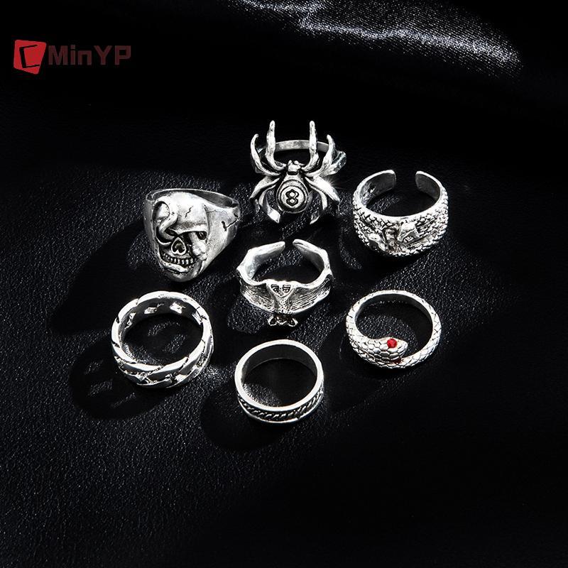 CyinYP Nhẫn Punk Rắn Gothic Nhện - Bộ 7 Chiếc, Phù Hợp Làm Quà Tặng Thời Trang