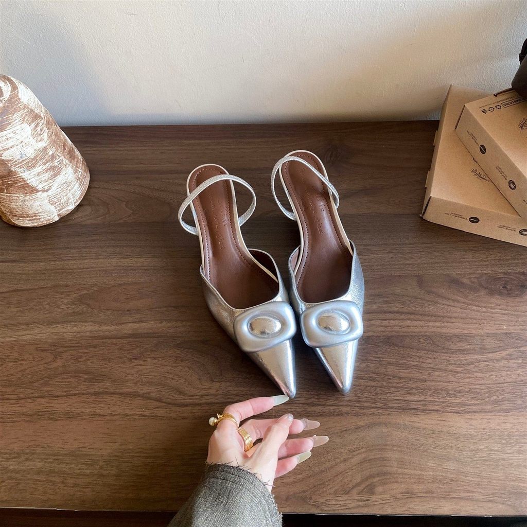Giày Sandal Khóa Vuông Mũi Nhọn TT Nữ Cao Gót Lưng Rỗng Tính Khí Giày