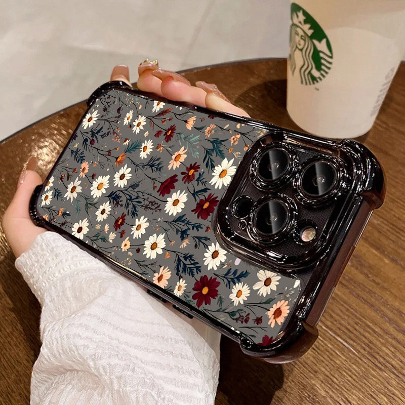 Ốp Lưng Cho OPPO A6 A5 A3 Pro A6X A3X A5X Reno 15F 13F 15 12 10 14 Pro 11 10 5G 11F 12F Reno 6 7 8 Pro 7Z 8Z 8T Ốp Điện Thoại Thời Trang Hoa Cúc Mạ TPU Chống Sốc Thu