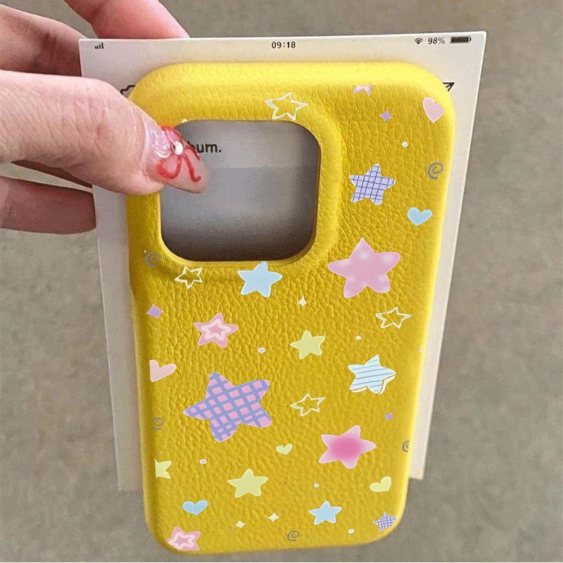 Ngôi sao đầy màu sắc cho iPhone 17 16 15 13 giả da 12p lỗ lớn 11 mềm x