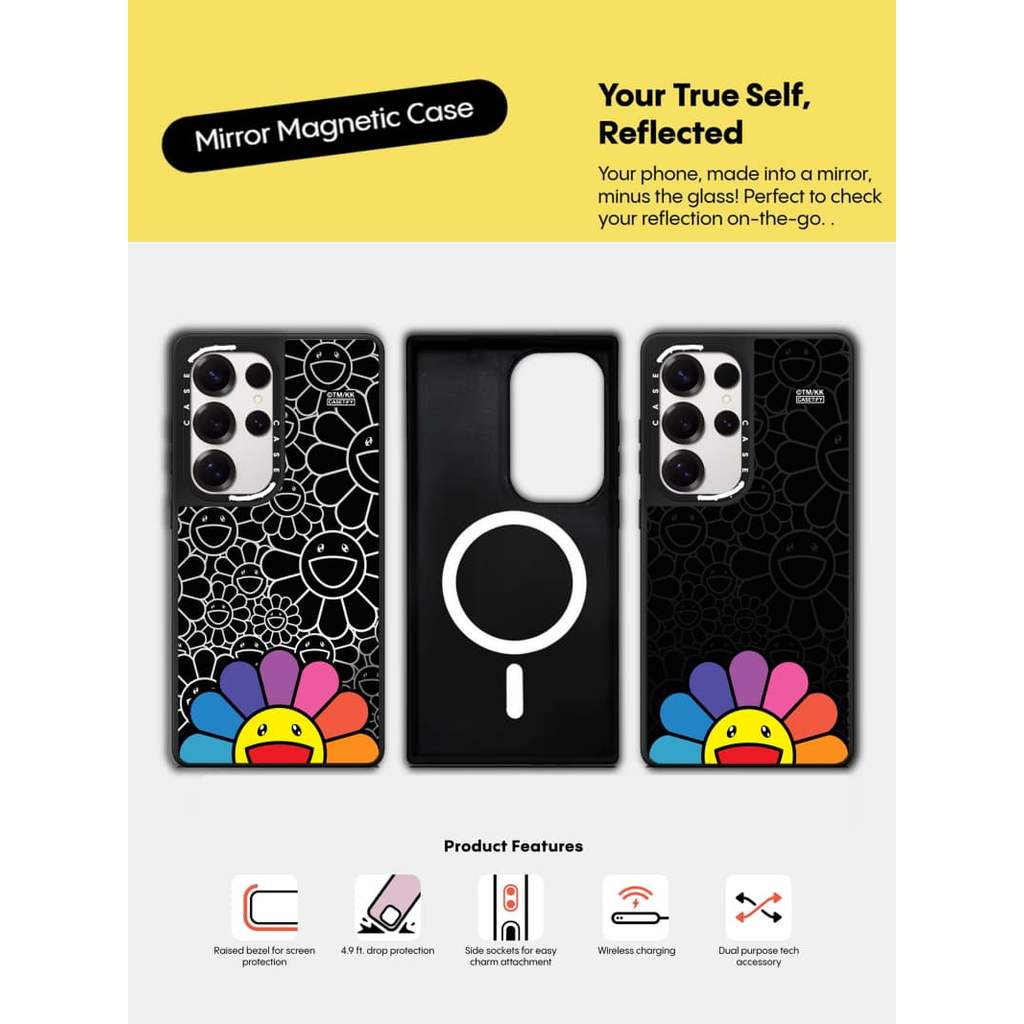 Ốp lưng CASECASE X SMILE (RAINDOW) Vỏ hút từ tính màu đen mờ cho gương Samsung Galaxy S26 S25 S24 S23 Ultra Plus Mặt sau cứng có hộp khắc logo