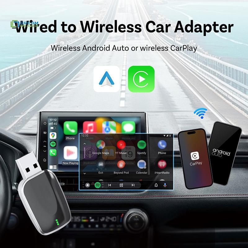 [Dream Weaver] Bộ chuyển đổi tự động CarPlay Android không dây 2in1 AI Mini Box Plug & Play Kết nối tự động có thể điều chỉnh với 99% ô tô cho đài phát thanh ô tô mới