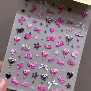 Dập Nổi Làm Móng Tay Miếng Dán Ba Chiều Cô Gái Dễ Thương Màu Hồng Barbie Móng Tay Mặt Cười Tình Yêu Dính Chống Thấm Nước Trang Trí ZYMJ