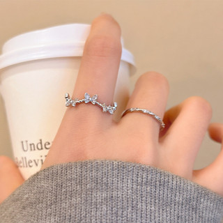 Nhẫn bướm zircon ngọc trai có thể điều chỉnh, thiết kế nhiều lớp, phong cách đơn giản sang trọng