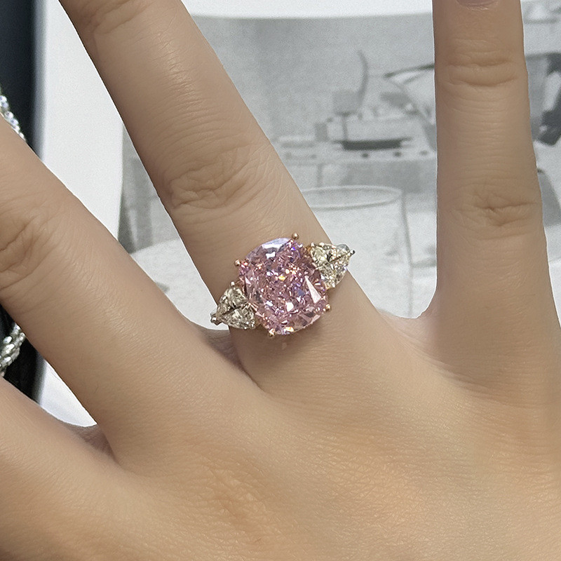 Nhẫn nữ zircon hồng phong cách đơn giản, ánh sáng lung linh như bầu trời đầy sao