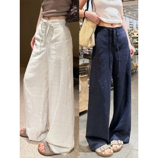 Quần ống rộng plus size nữ từ linen ramie, mỏng và ôm eo cao, phù hợp mặc hàng ngày vào mùa hè