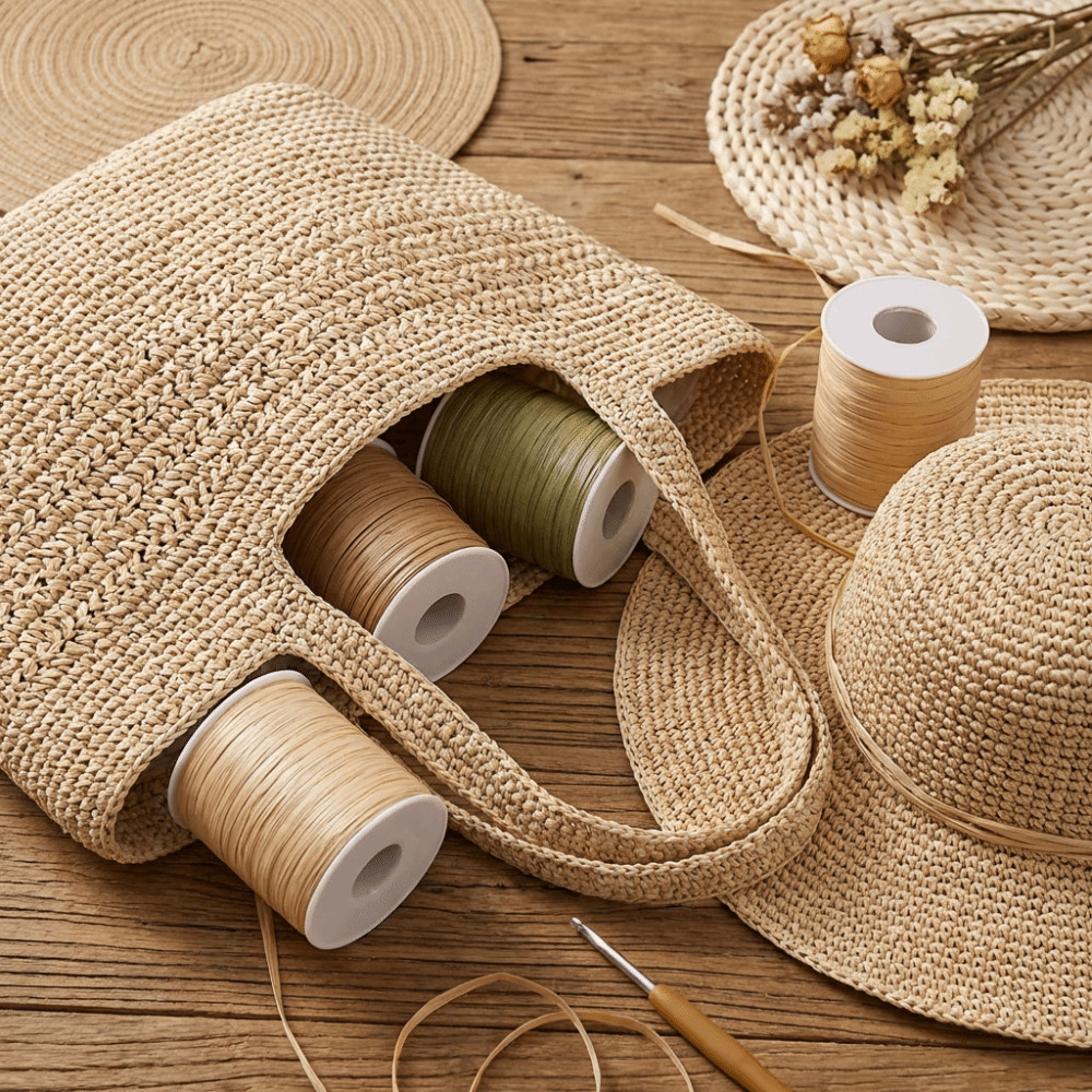 Chủ đề ODAKA Raffia, Ruy băng mũ móc thân thiện với môi trường 120M mỗi cuộn, Túi và mũ dệt bền chất lượng cao cấp