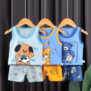 Bộ áo Vest Cotton nguyên chất cho bé trai bé gái mùa hè Phong cách mới Phiên bản Hàn Quốc Quần short không tay 73-130 Size HMXH