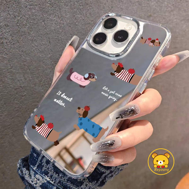 Ốp Điện Thoại Gương Dachshund Dễ Thương Cho Samsung Galaxy S26 S25 Edge S24 S23 S22 S21 S10 Plus S20 FE F55 F14 C55 M55 M52 M34 M32 M22 F22 M14 A22 Vỏ Hoạt Hình Sang Trọng