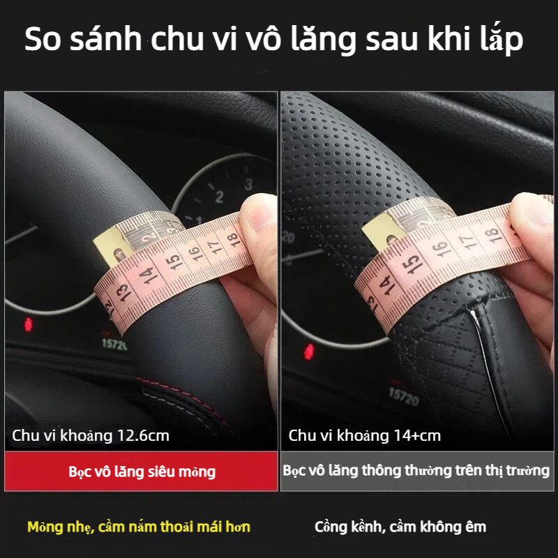 Bọc Vô Lăng Da Nappa Cao Cấp - Siêu Mỏng Ôm Sát, Thoáng Khí 4 Mùa - Chống Trượt Bền Bỉ - Size 38cm