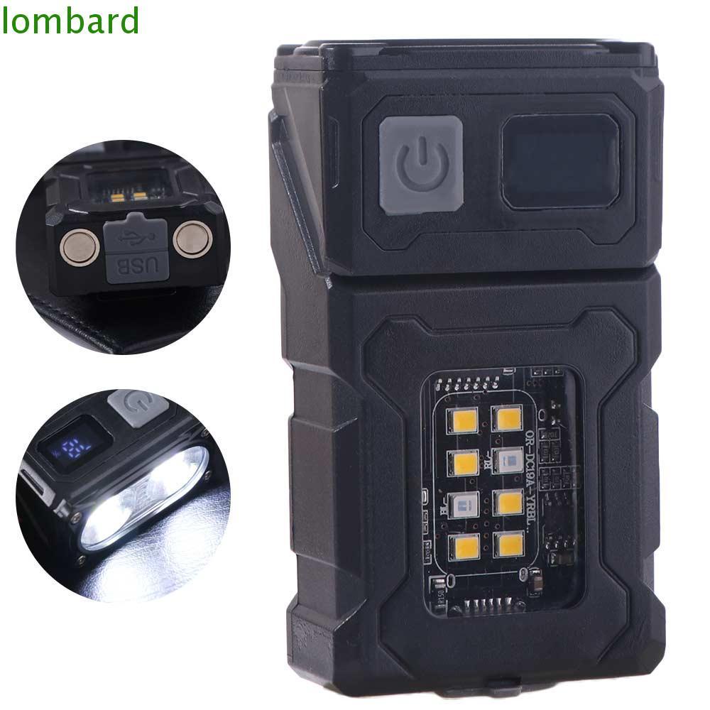 LOMBARD đèn pin móc khóa siêu sáng, sạc USB, đèn COB cảnh báo, đèn flash, kẹp mũ, làm việc di động, chạy bộ