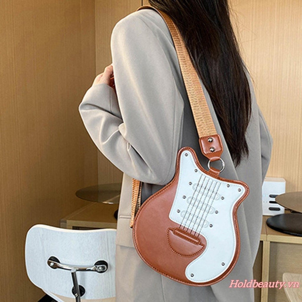 Túi đeo chéo nữ PU nhẹ Màu sắc tương phản hợp thời trang Túi đeo vai hình đàn Violin cho du lịch