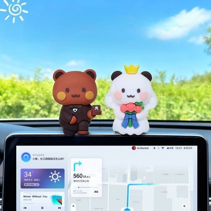 Váy cưới màu trắng Bubu Dudu Panda Cặp đôi Bức tượng, Búp bê hình gấu trúc Bubu Yier, Bánh Topper, Búp bê cầu hôn Trang trí đám cưới Trang trí xe hơi tại nhà