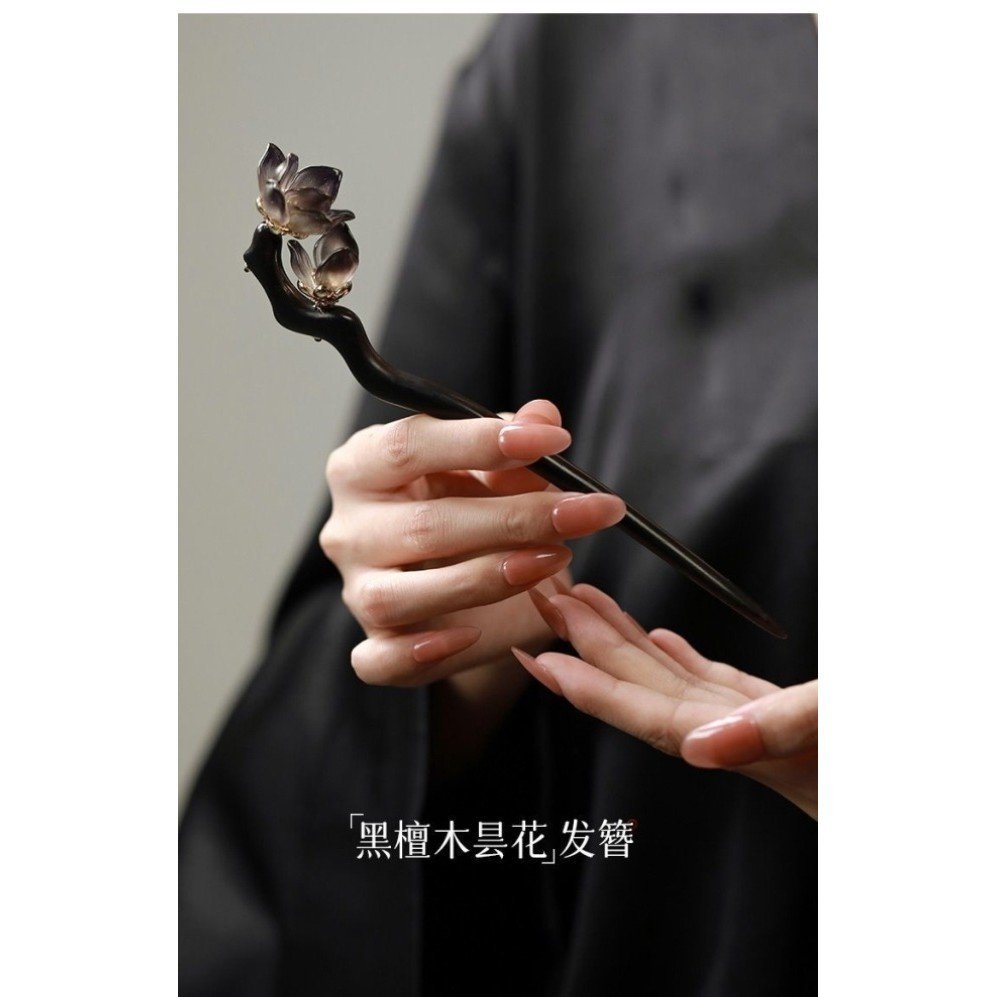 Kẹp tóc gỗ đàn hương handmade phong cách cổ điển Trung Quốc, phù hợp với hanfu và phụ kiện tóc