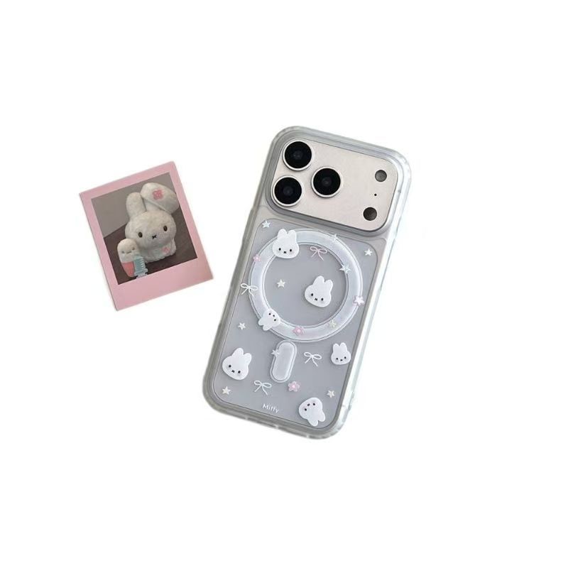 Bow cung thỏ cho iPhone 17 trường hợp iPhone 16 rõ ràng hút từ 14promax dễ thương 12 đơn giản