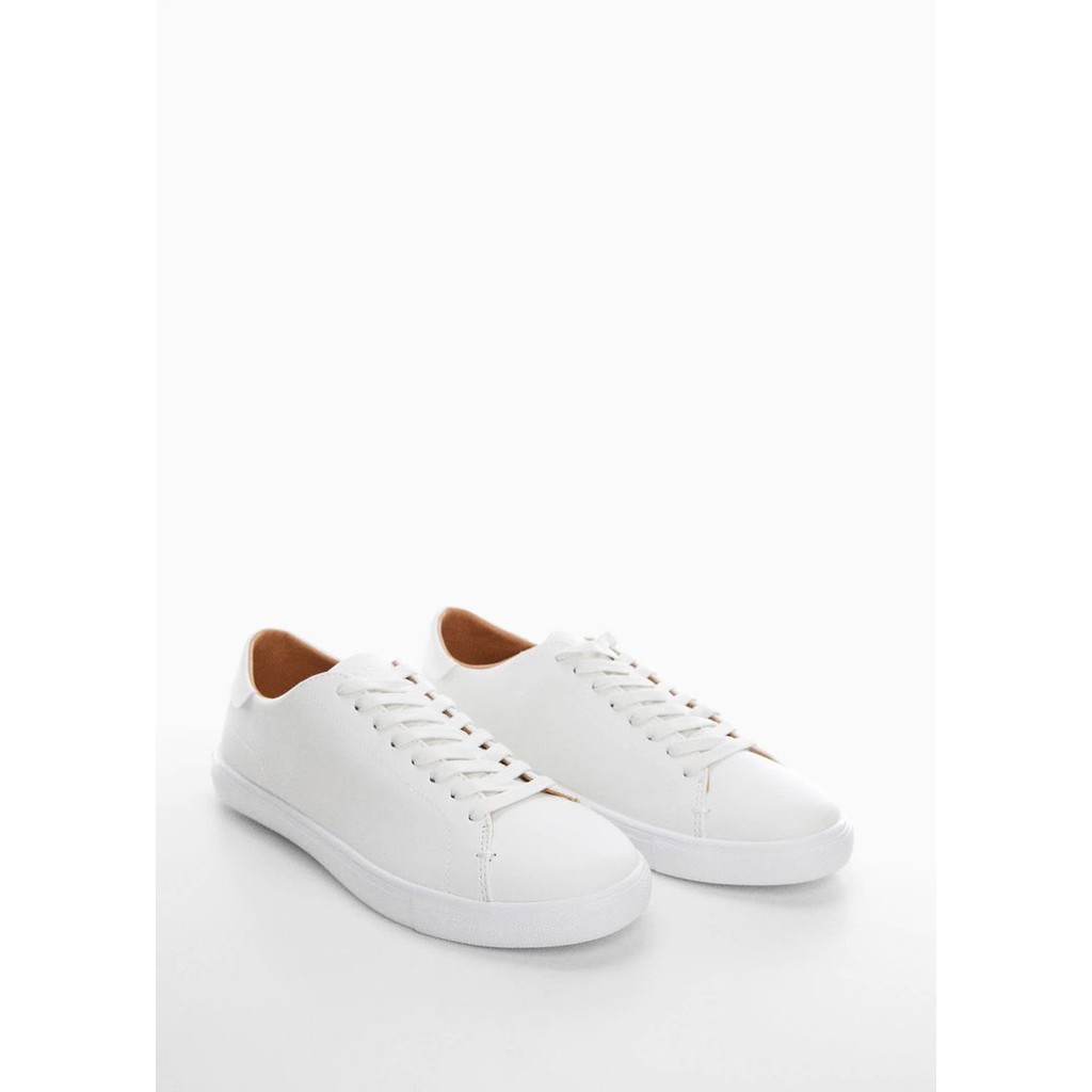 Giày thể thao thời trang Mango chính hãng Leather Monocoloured all White - Trắng