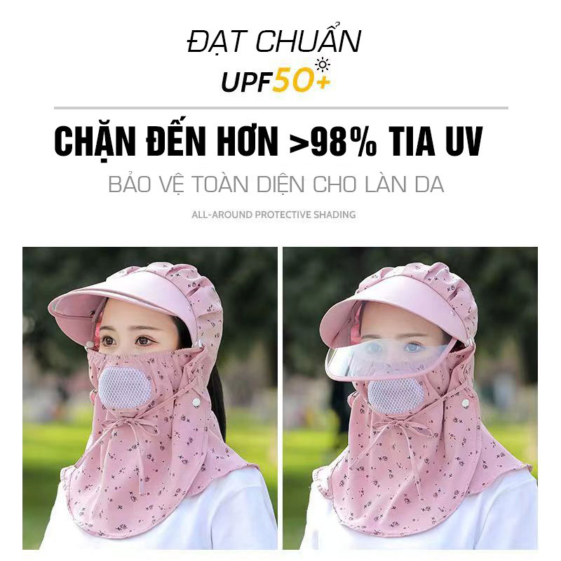 Mũ Chống Nắng Trùm Đầu Có Kính Dẻo Chống Bụi Thoáng khí mẫu mới