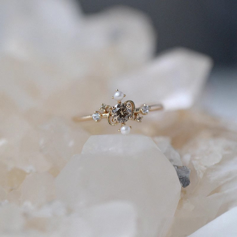 Thời trang khí chất niche dát zircon chéo đơn giản có thể điều chỉnh nhẫn nữ