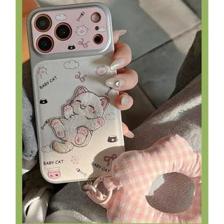 Ốp điện thoại mèo thêu da trắng dễ thương cho iPhone17 Pro Max 16 15 14 Pro Max Bảo vệ Camera chống sốc Vỏ cứng chống rơi