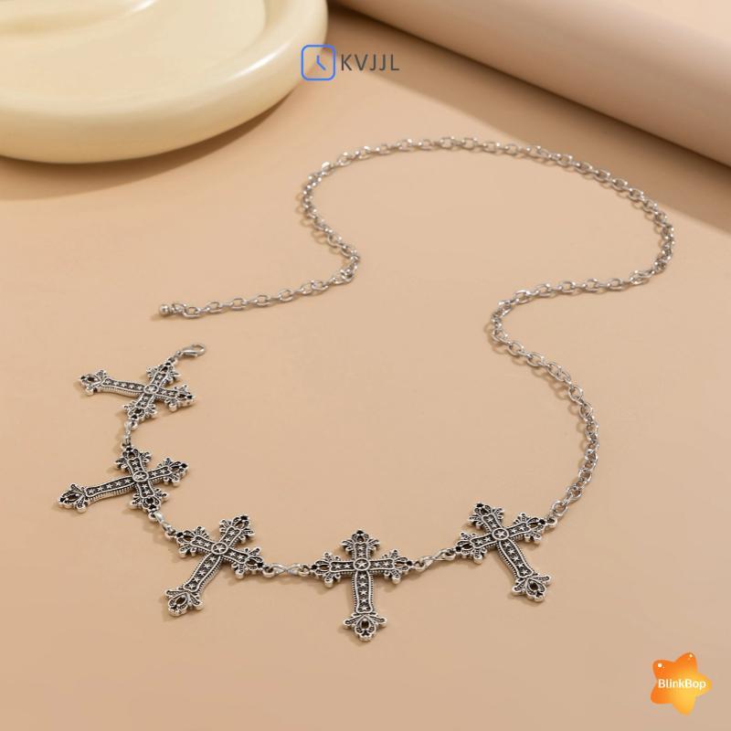 Thắt lưng kim loại màu bạc thiết kế chữ thập Gothic dành cho nữ - Phù hợp váy cổ điển, trang sức thời trang và làm quà tặng