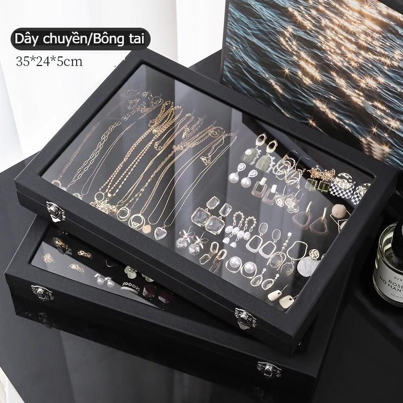 Hộp Bảo Quản Trang Sức Chống Oxy Hóa, Kính Dày Trong Suốt, Nhung, Đựng Vòng Tay Nhẫn Dây Chuyền