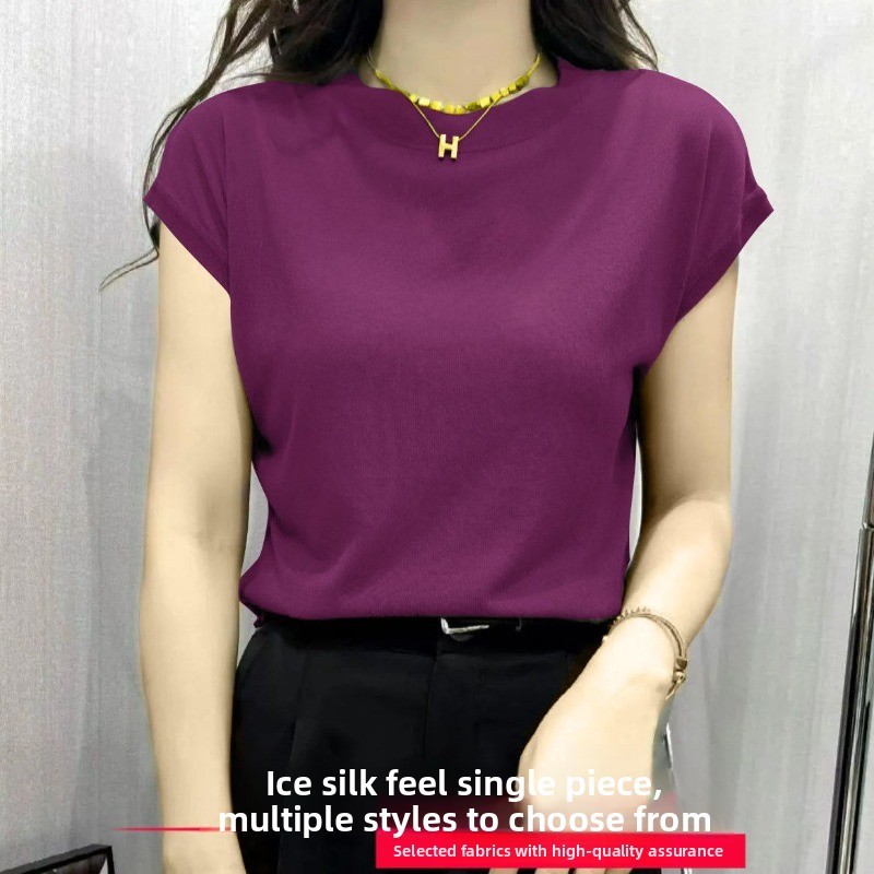 Áo thun hở vai nữ mùa hè, cổ tròn dáng rộng, chất liệu thoáng mát, thiết kế retro đơn giản