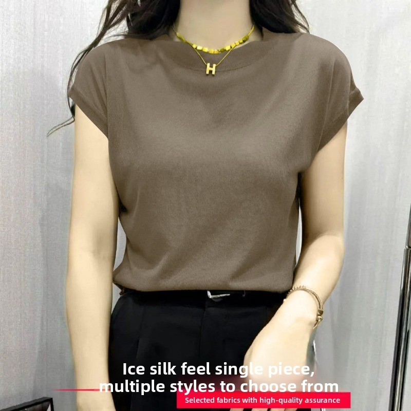 Áo thun hở vai nữ mùa hè, cổ tròn dáng rộng, chất liệu thoáng mát, thiết kế retro đơn giản