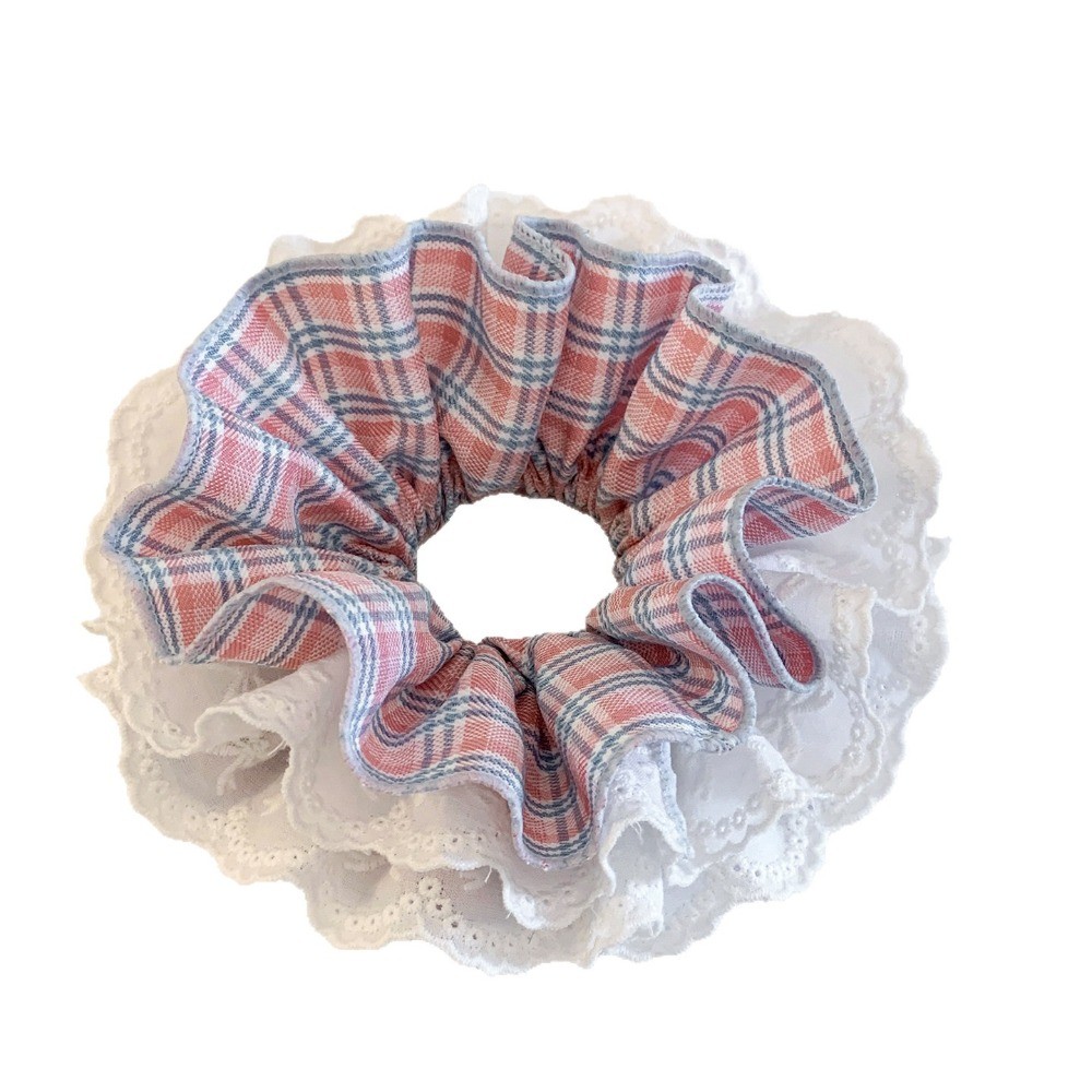 Băng đô nữ kẻ sọc hồng ren bốn lớp, style Hàn Quốc