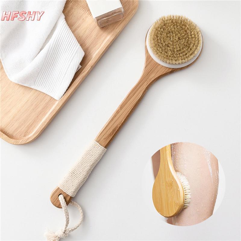 HFSHY Bamboo Ba Scrubber Tay cầm dài Máy chà sàn cơ thể Ánh sáng Bàn chải tắm dễ cầm để làm sạch da Tẩy tế bào chết VN