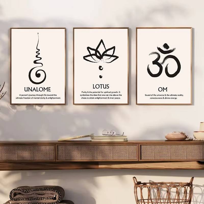 Trừu Tượng Sen Zen Biểu Tượng Thiền Tâm Linh Canvas In Poster Nghệ Thuật Treo Tường Cho Phòng Khách Trang Trí Nhà Khung
